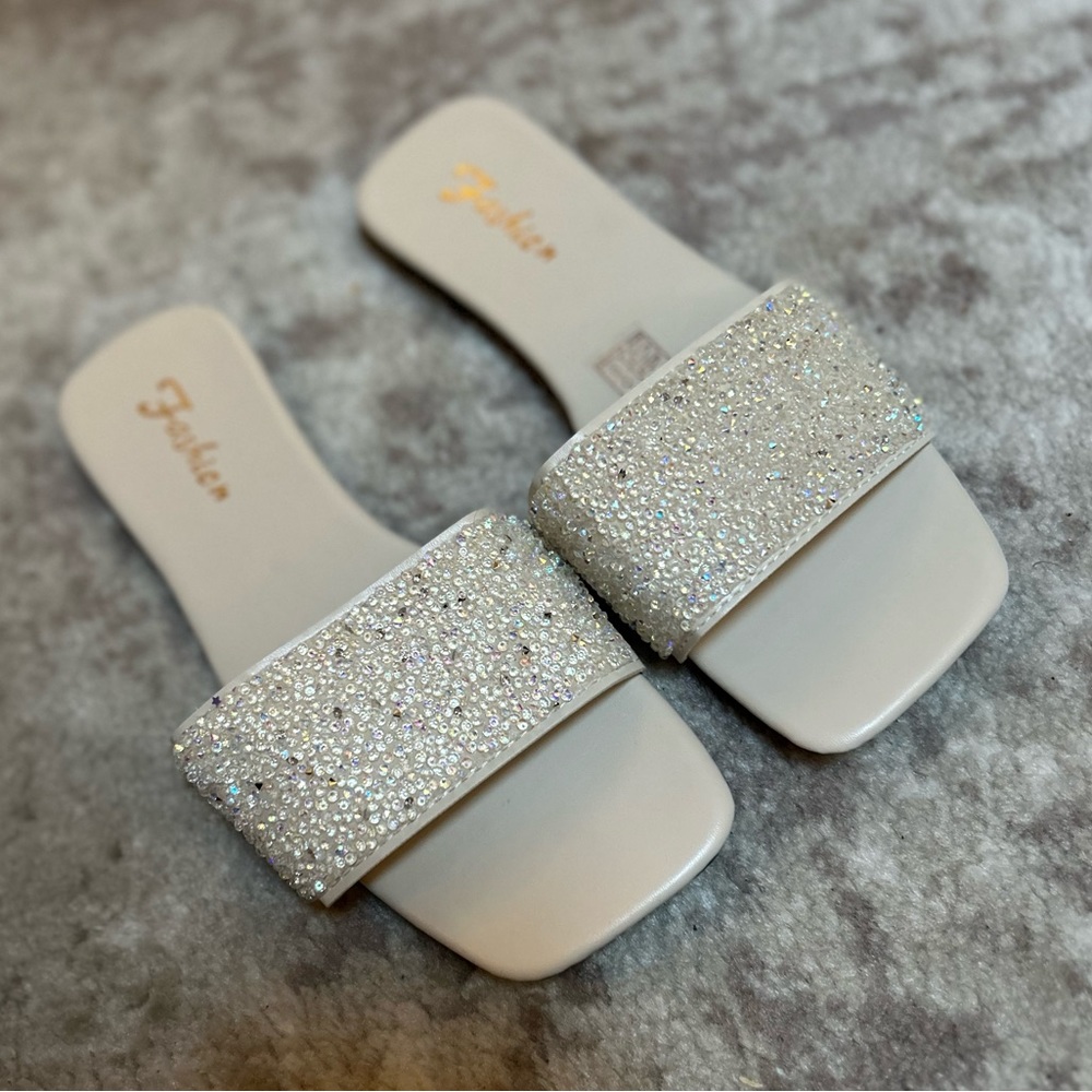 Ivory Beaded Slip-On Sandals